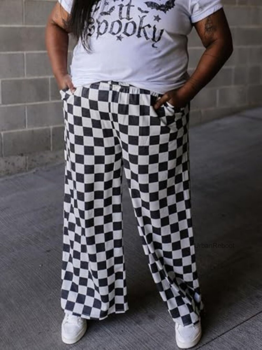 High Waist Wide Leg Plaid Trousers Straight Lounge Y2K Pants - Picture 6 of 7